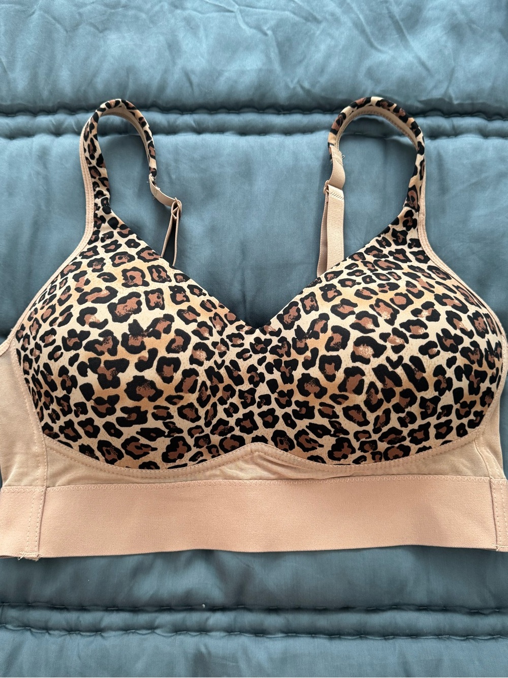 Rhonda Shear Leopard Print Wireless Bra in Tan and Black